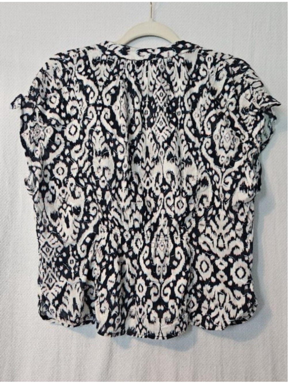 DEAR JOHN Julia Novelty Paisley Ikat Print Blouse Ruched sleeve & Back XS - Picture 6 of 7